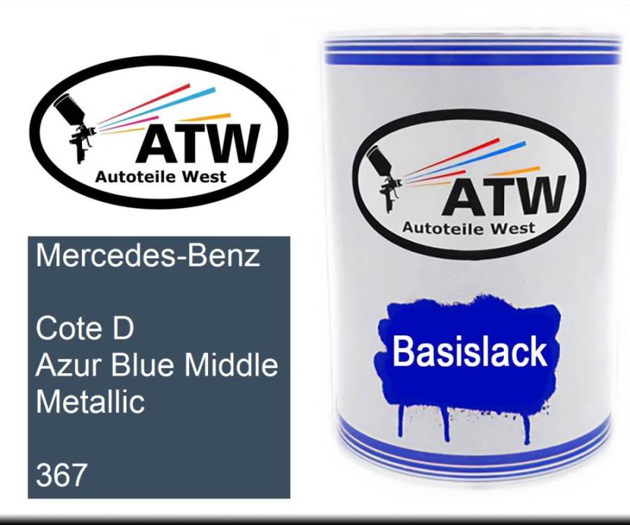 Mercedes-Benz, Cote D Azur Blue Middle Metallic, 367: 500ml Lackdose, von ATW Autoteile West.